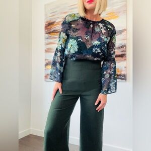LOFT Floral Sheer Blouse with Bell Sleeves